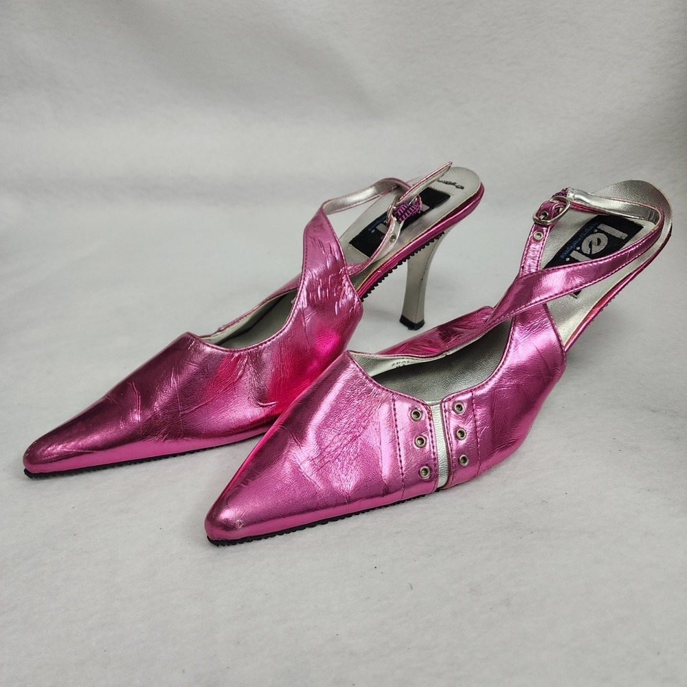VTG Y2K Lei Womens 9.5 Metallic Pink Pointed-Toe Stiletto Strap Slingback Heels